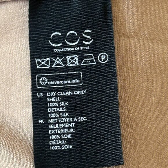 COS 100% Silk Blush Apricot Sheer Panels Short Sleeve Blouse Size 6 - Picture 4 of 7